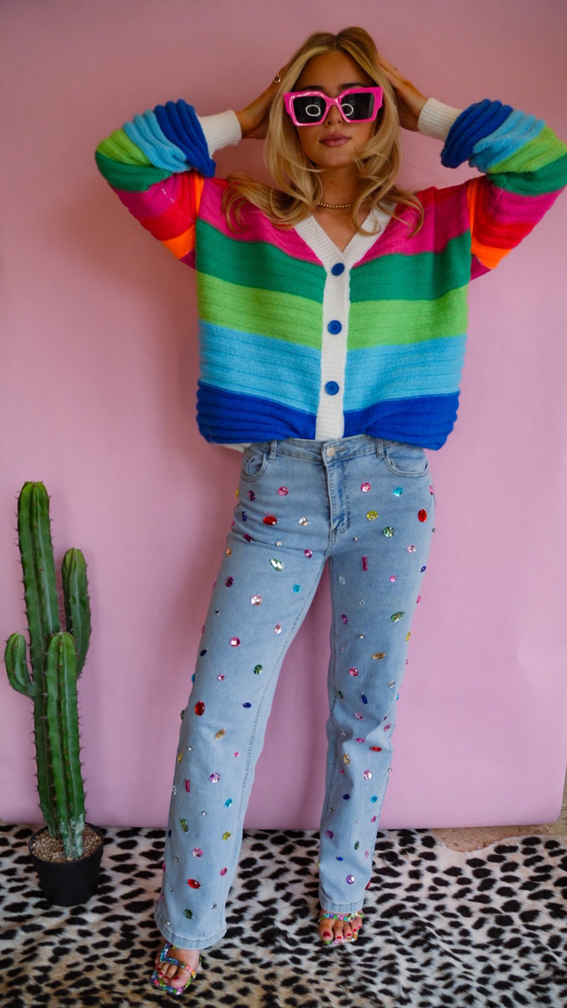 STRIPED BUTTON FRONT CARDIGAN