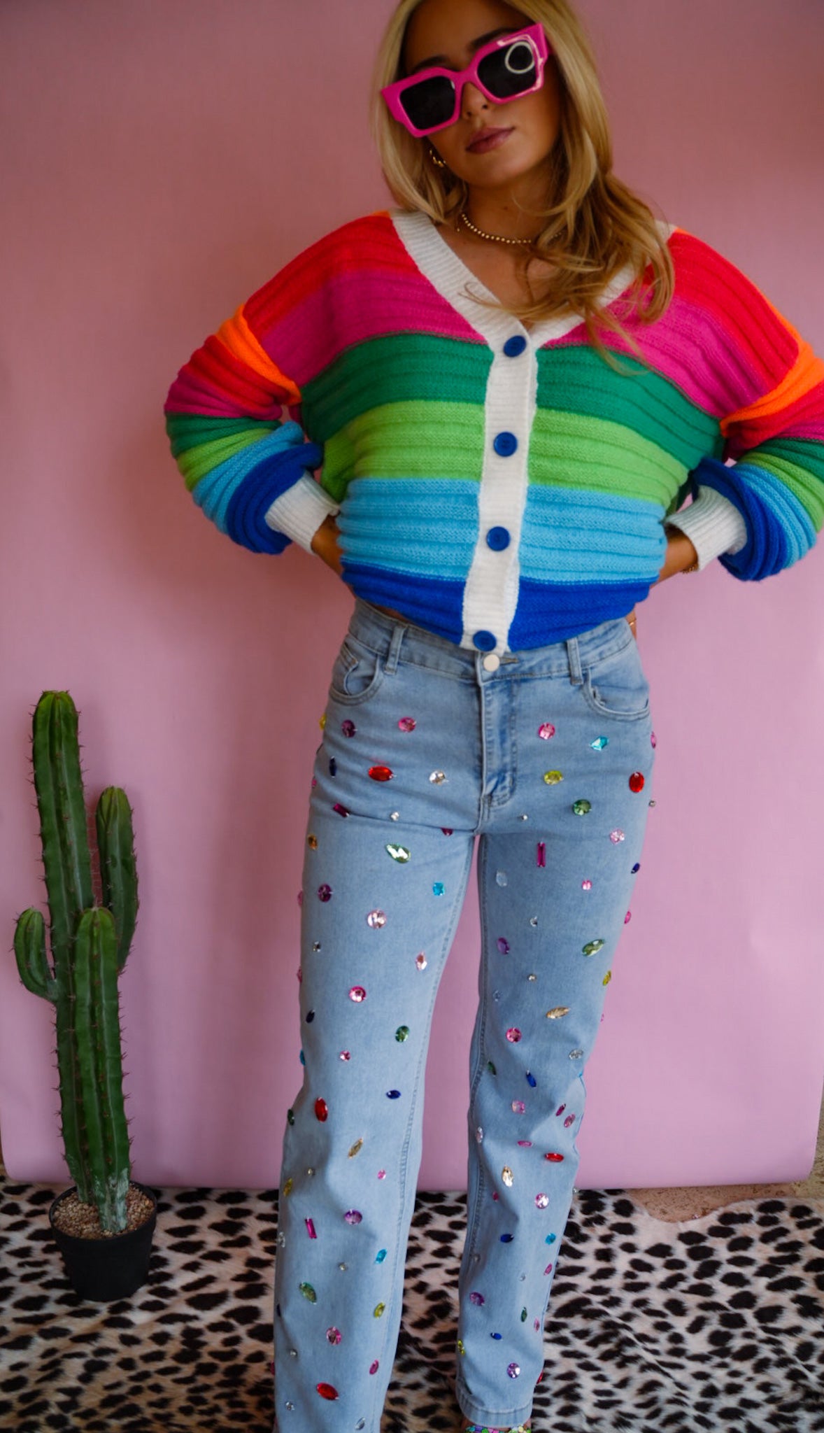 STRIPED BUTTON FRONT CARDIGAN